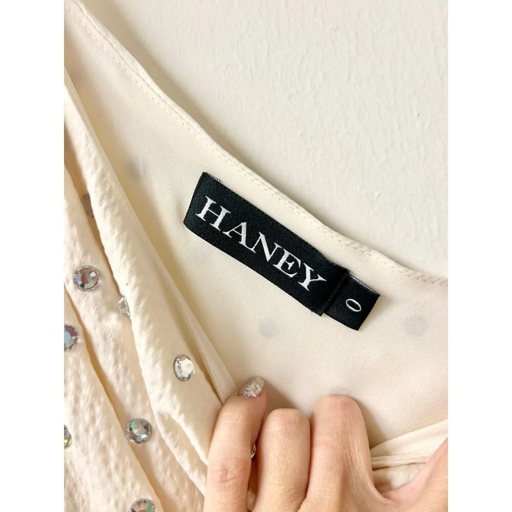 Haney Embellished Rhinestone Asymmetric One Shoulder Top Cream Women's Size 0 - Image 3