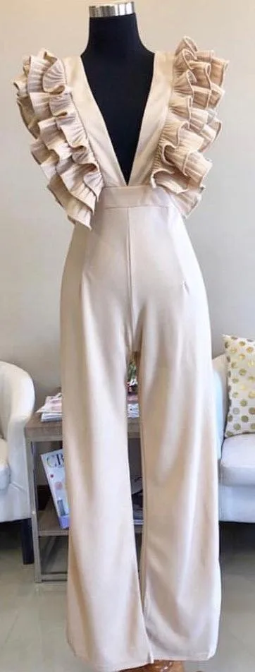 ruffled beige jumpsuit Tan - Image 2
