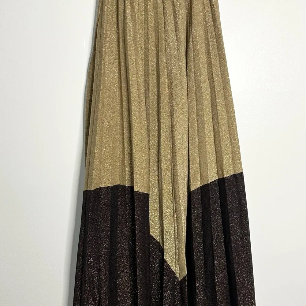 Free People Women's Pleated Love Metallic Gold & Brown Sleeveless Mini Dress XS - Image 9