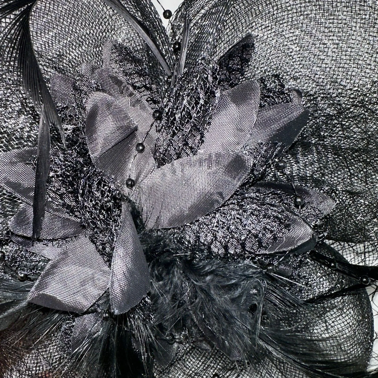 Black‎ Feather Mesh Fascinator Veil Hat Clip Band Wedding Tea Cocktail Party Black - Image 2