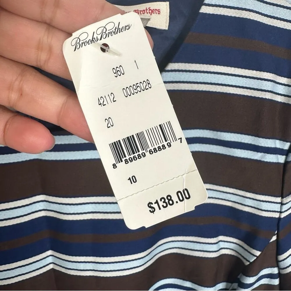 NWT Brooks Brothers Red Fleece Size 10 Blue Brown Striped Short Sleeve Dress - Image 10