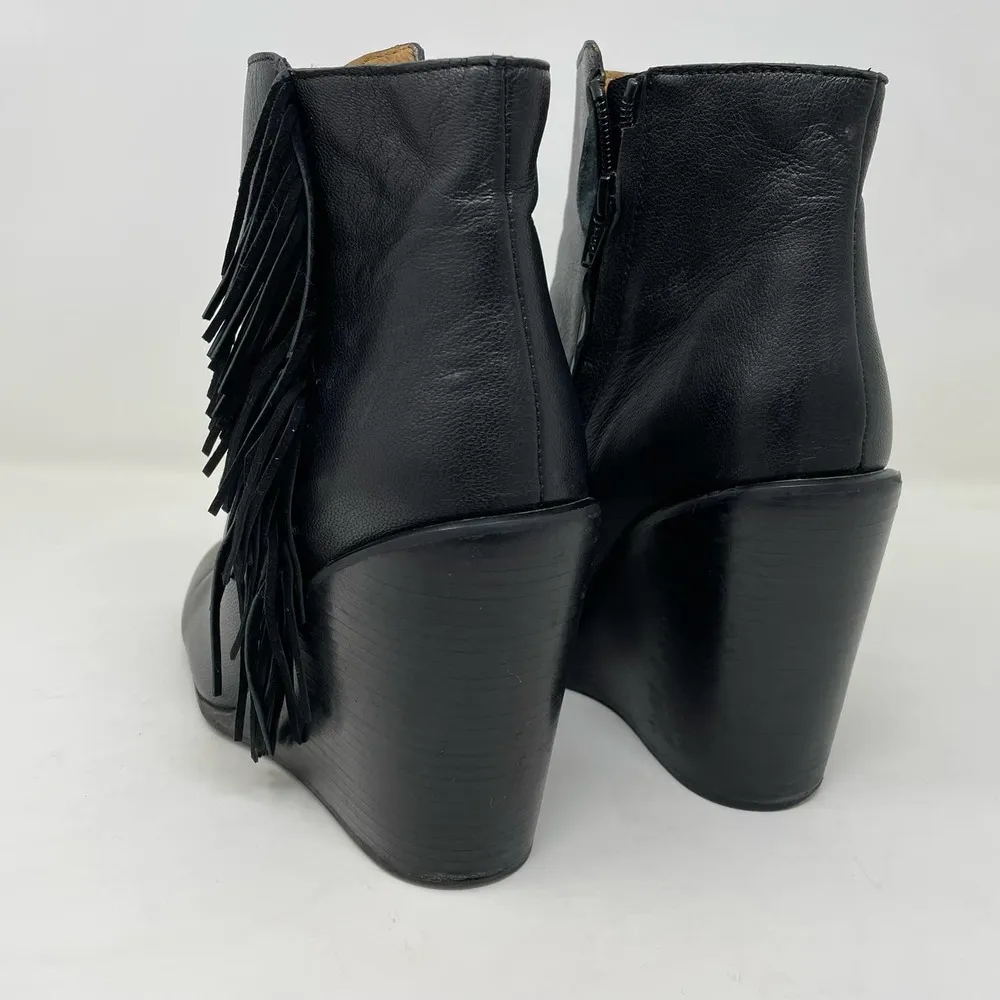 See by Chloe Fringe Ankle Boot size 40 Black Wedge Bootie - Image 9