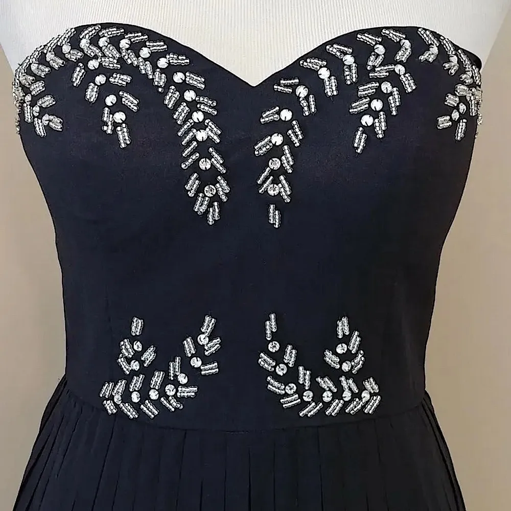 Black Strapless Pleated Maxi Dress 8 Beaded Formal Modcloth Chi Chi NWD - Image 2