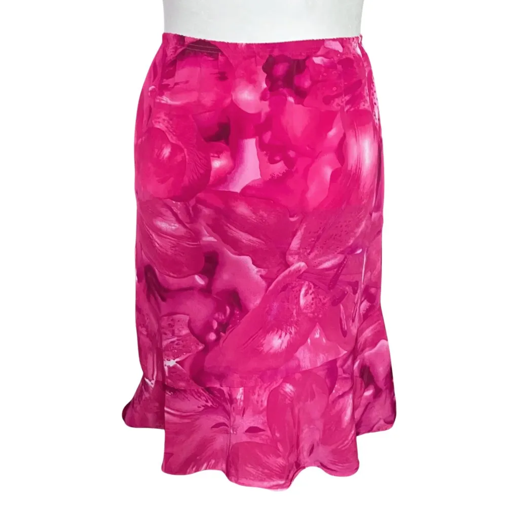 Vintage Y2K Pink Floral Flared Midi Skirt. L/XL. Fairycore Tropical Girlhoodcore - Image 4