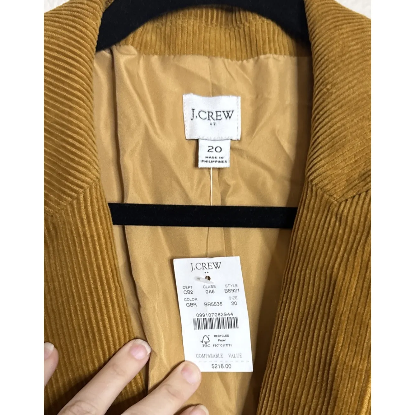 J Crew Womens Size 20 One Button Corduroy Blazer Golden Brandy Preppy Career NEW - Image 3