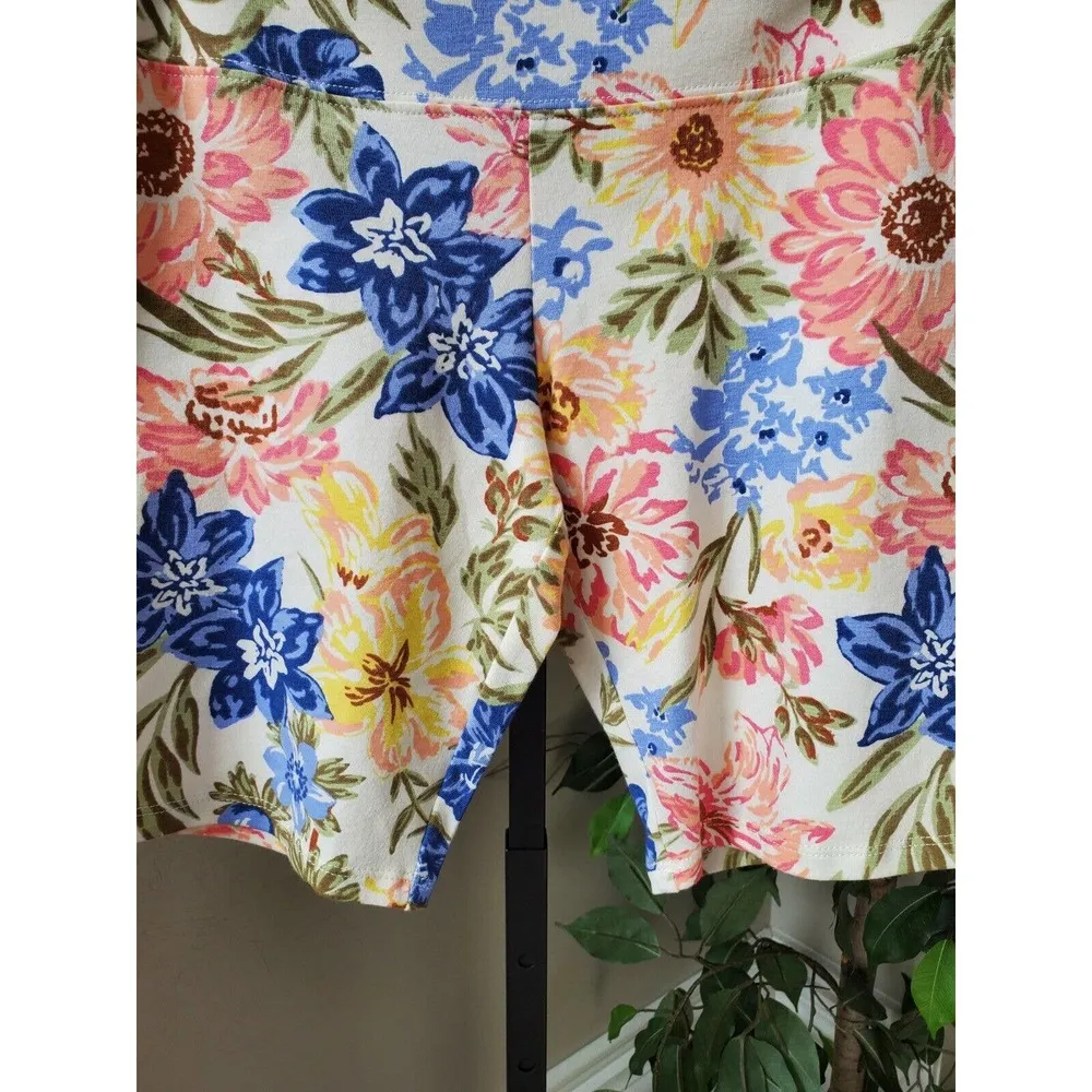 Billabong Ur A Dream Cream Pink Blue Floral Cotton High Waist Bike Shorts Medium - Image 3