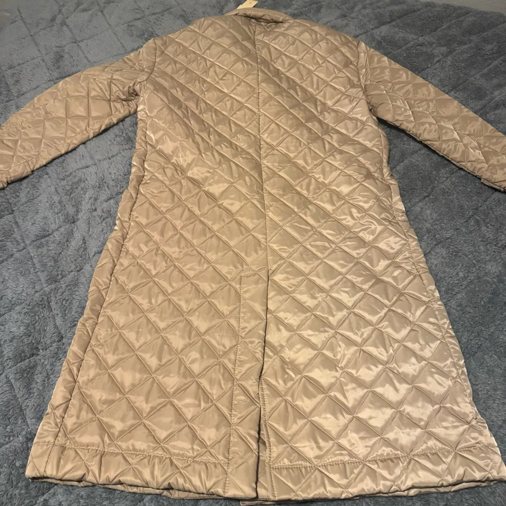 NWT $268.00 Rebecca Minkoff Women's Double Breasted Tan Quilted Long Coat Size L - Image 6