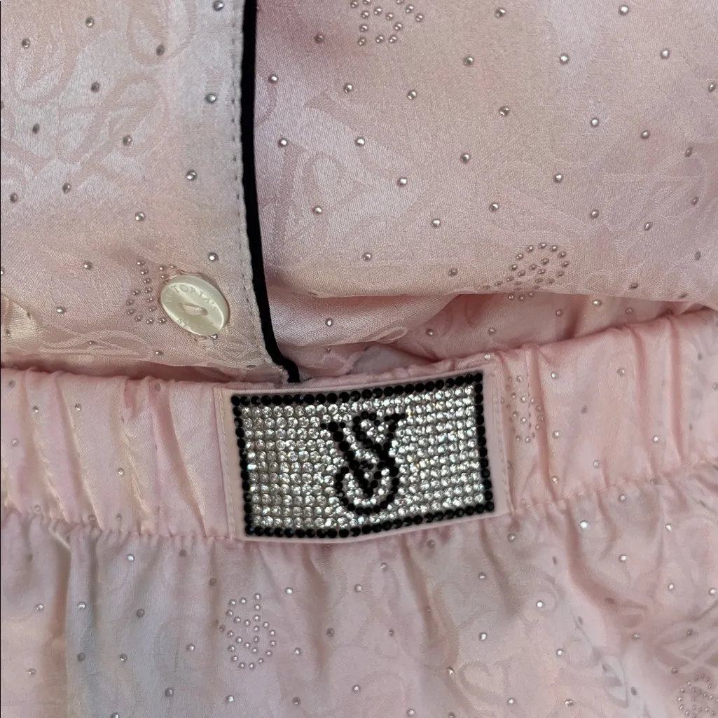 Victoria's Secret Glazed Satin Dew Drop Long Pajama Set Bling Belt Size XL - Image 7