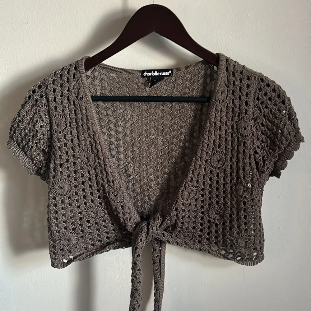 Charlotte Russe Crop Crochet Open Knit Style Tie Front Cardigan Shrug Sweater - Image 8