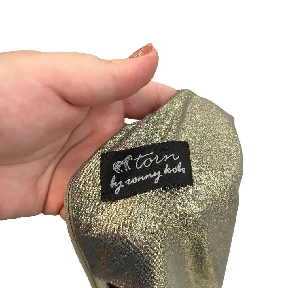 Torn by Ronny Kobo Kaitlyn Metallic Gold Charcoal Mini Dress Size Small‎ - Image 11