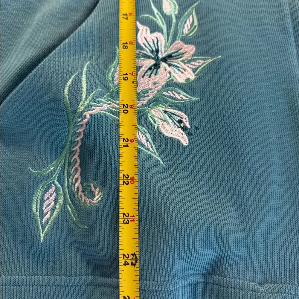 Bob Mackie Wearable Art Embroidered Floral Bird Jacket Zip Up Size Large Teal - Image 11