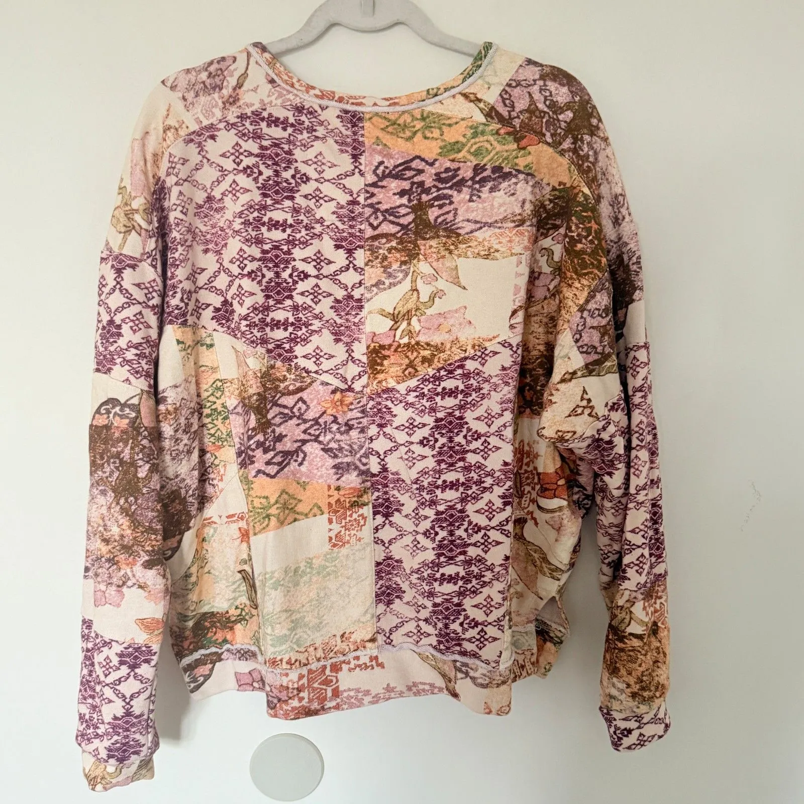 Anthropologie Pilcro Purple Floral Patchwork Notched V Neck Pullover Sweater M - Image 3
