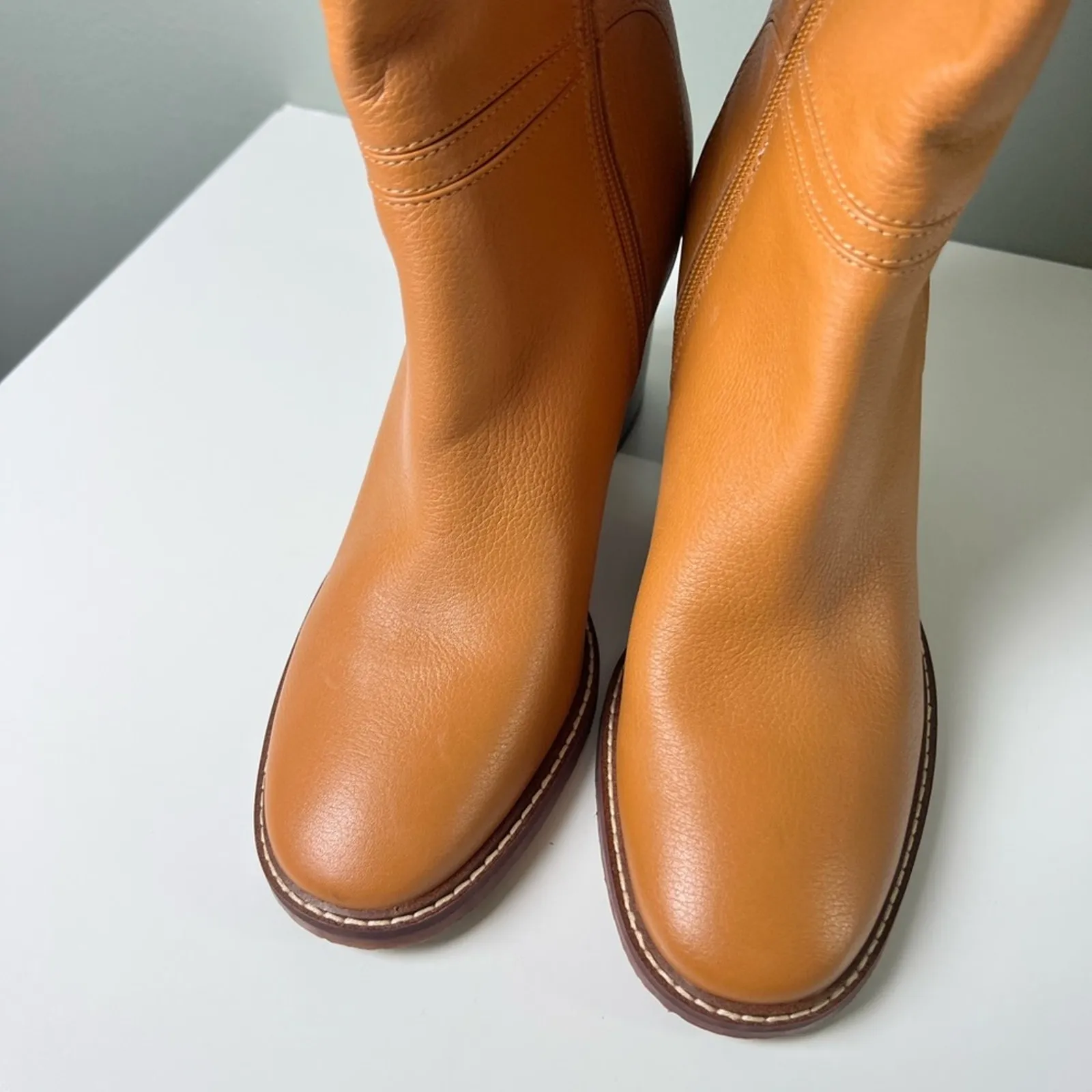 Sam Edelman Brown Almond Toe Elsy Zip Up Tall Block Heel Boot in Caramel 9.5 - Image 4