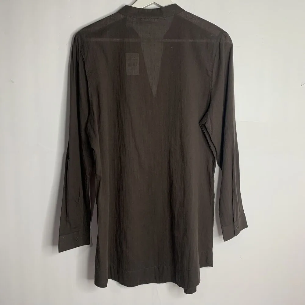 Tantrums Size L Tunic Top Brass Beaded Front Long Sleeve Split V - Image 11