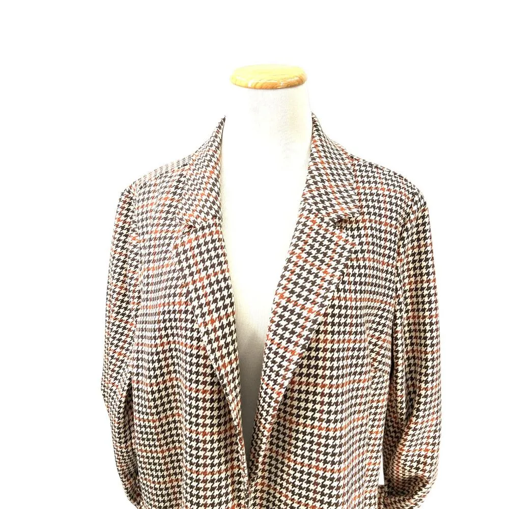 J Jill | L | Mid Length Jacket Coat Blazer Houndstooth Fall Colors Women's Open Brown Size L - Image 3