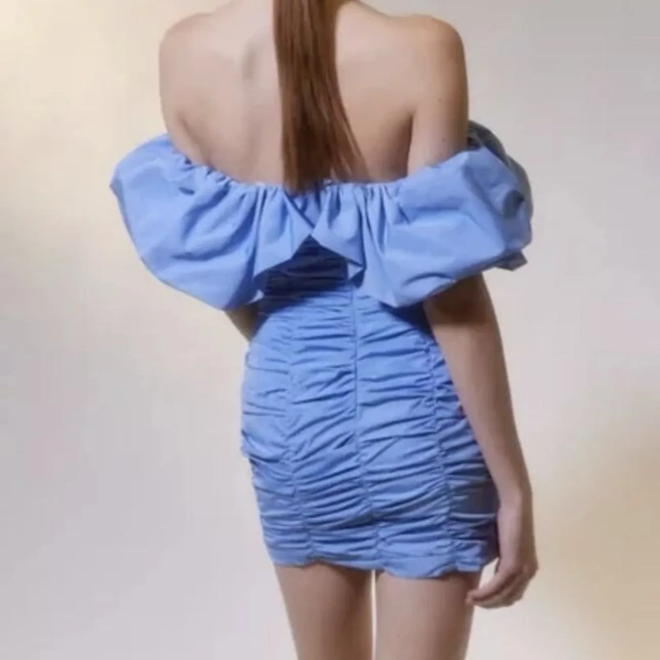 Urban Outfitters Glamorous Ruched‎ Off-The-Shoulder Mini Dress Blue Size M NWT - Image 4