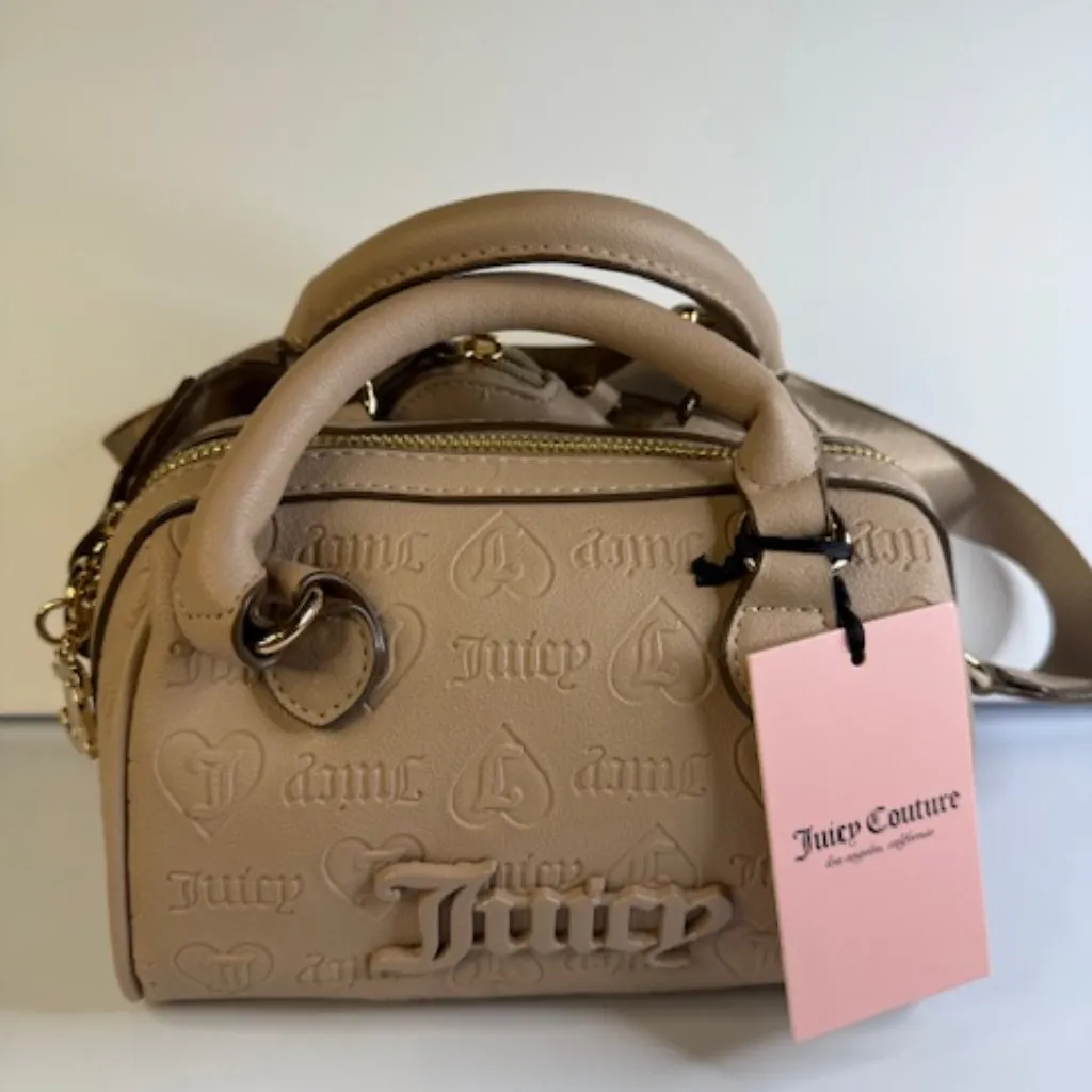 Juicy Couture Semi Charmed Satchel Cafe Beige Embossed Crossbody Coin Pouch NWT - Image 2
