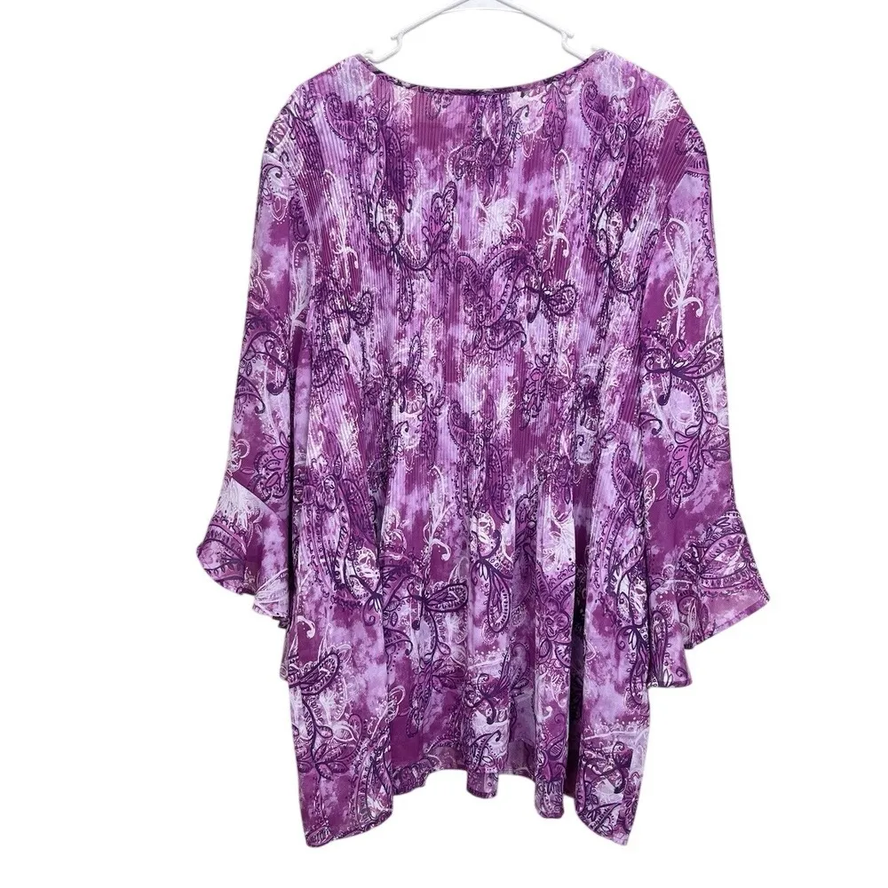 Catherines Pink Crinkle Pleated‎ Beaded Keyhole Neck Georgette Tunic Size 4X - Image 7