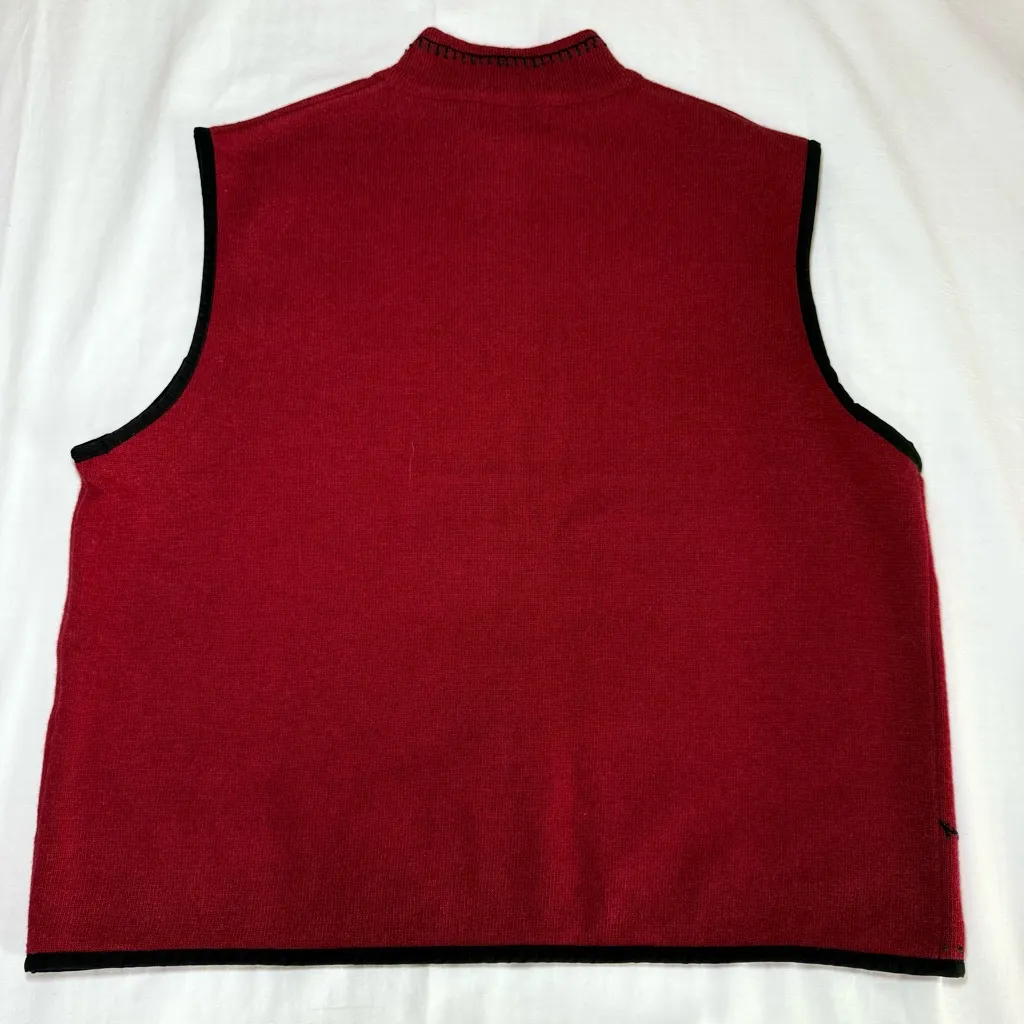 Woolrich Sweater Vest Women's XL Ruby Red Lambswool Full Zip Holiday Winter Felt - Image 8