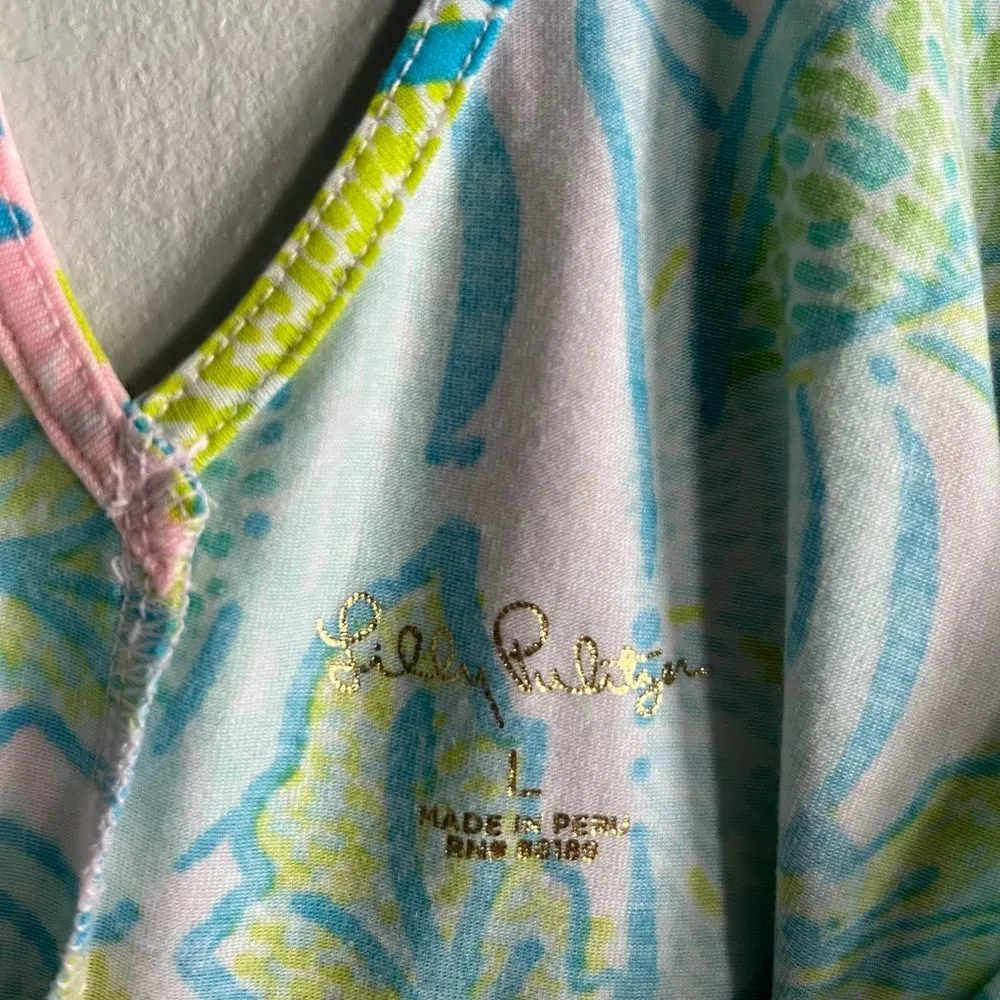 Lilly Pulitzer Lemon Grove Crisscross Back Tank Top Sz L Made in Peru - Image 4