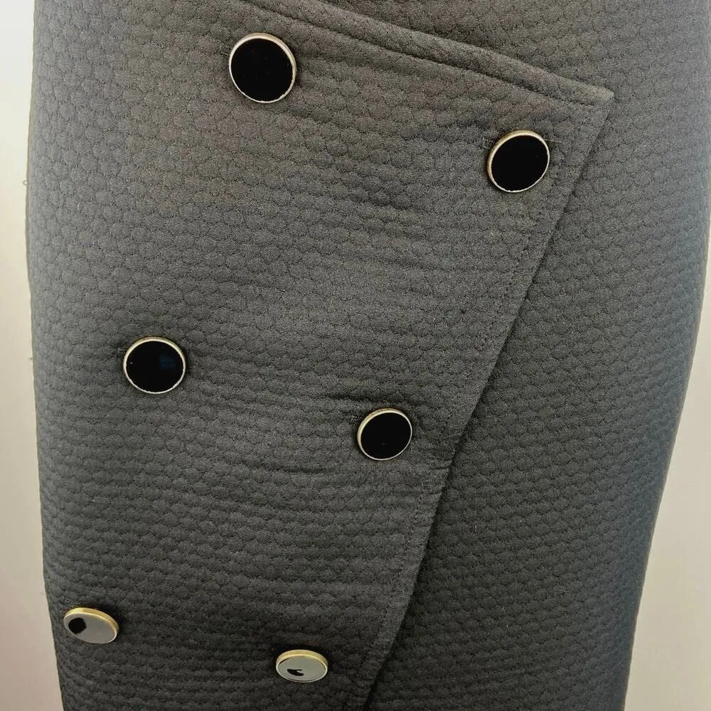 Closet Black Asymmetrical Button Front Pencil Cut Knee Length Wrap Skirt Size 6 - Image 4