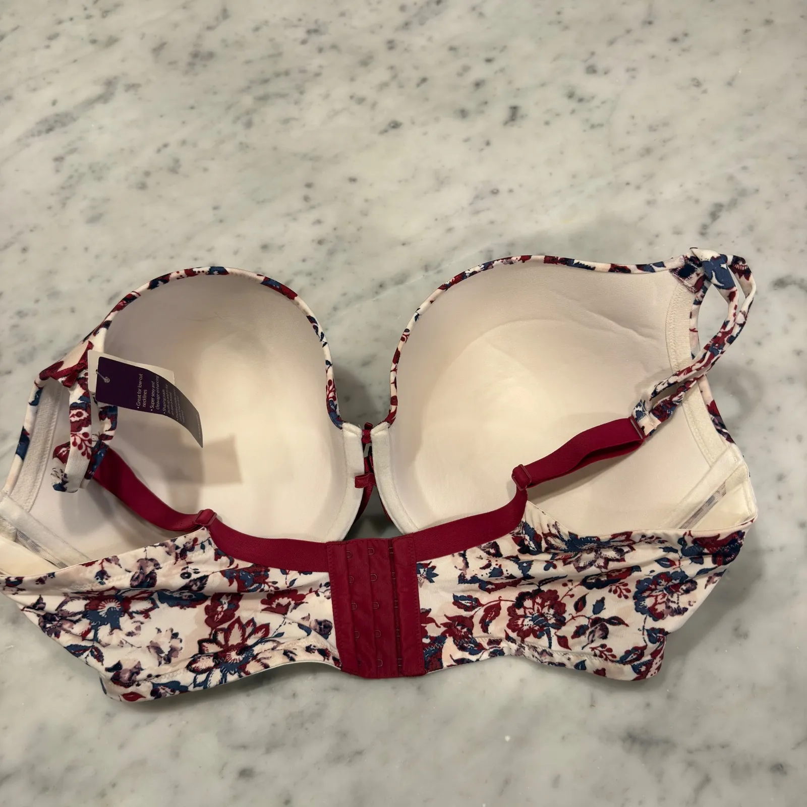 Cacique Boost Plunge Bra 44F Floral Print Multi Color Red Blue Ivory - Image 4