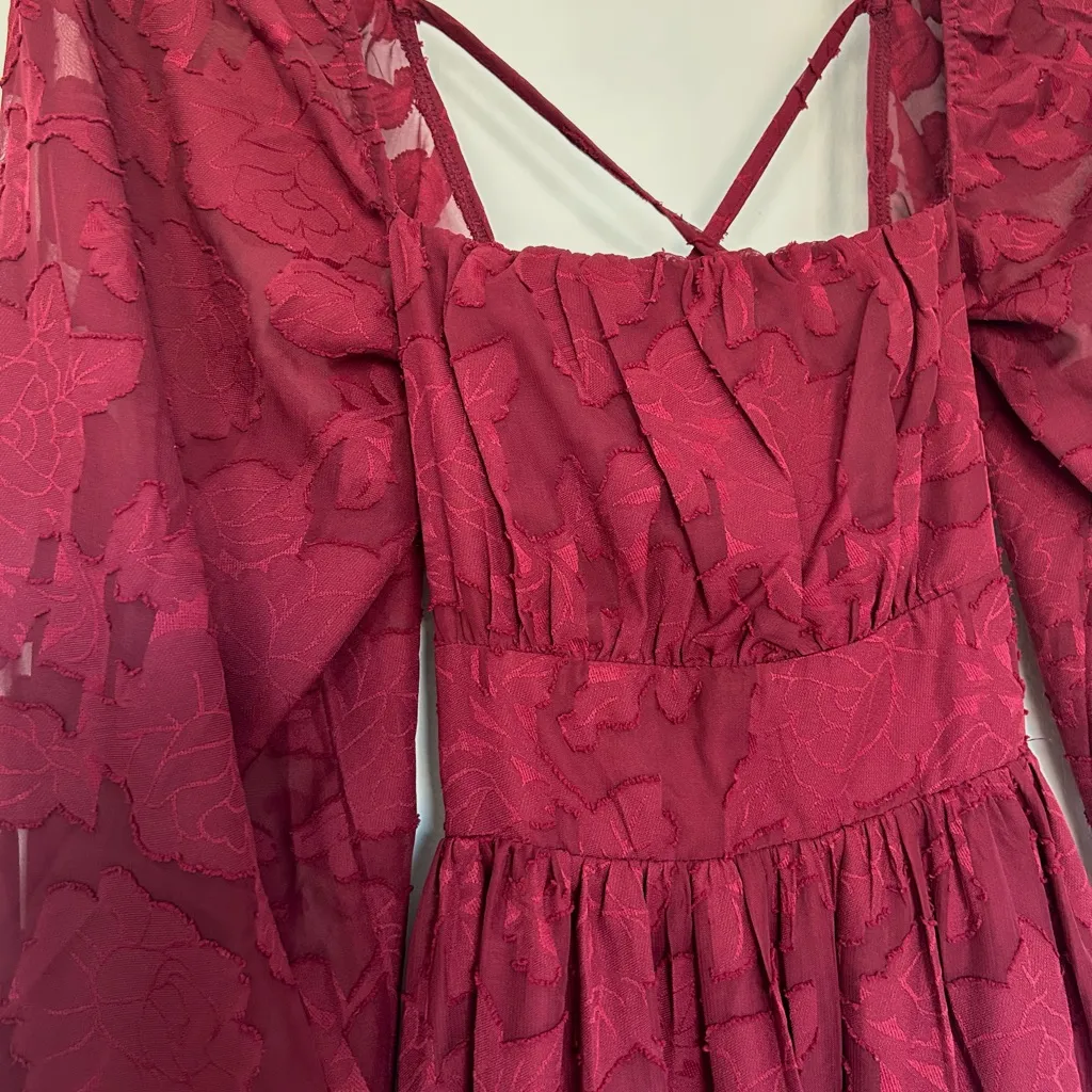 Lulus Burgundy Floral Long Sleeve Lace - Image 7