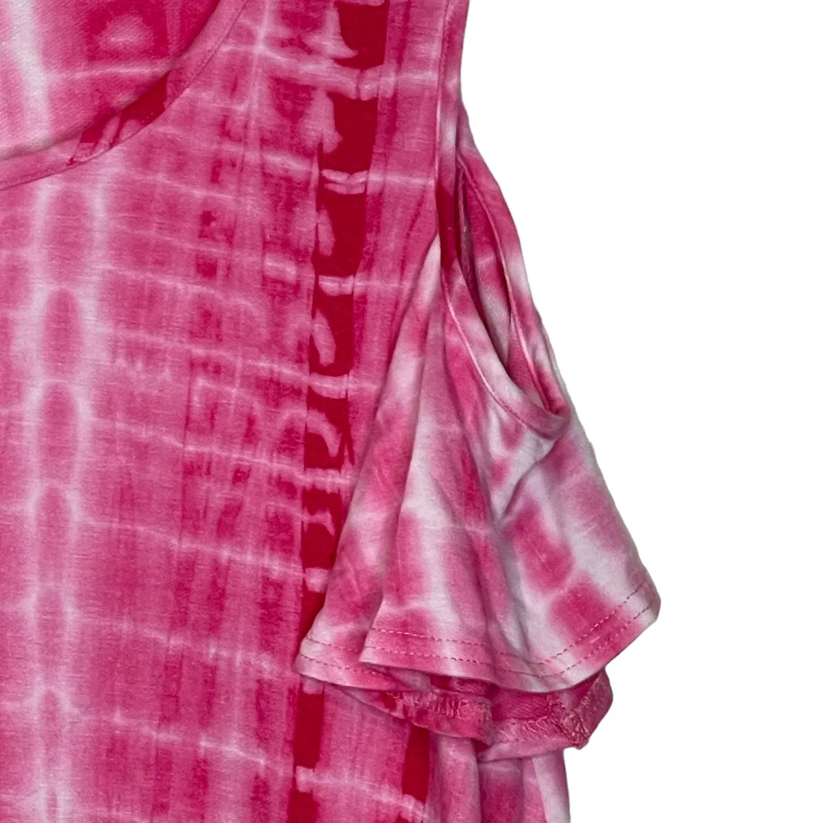 Ricrac & Ruffles Pink Tie‎ Dye Cold Shoulder Top Stretch Ruffled Sleeve XL Women - Image 3