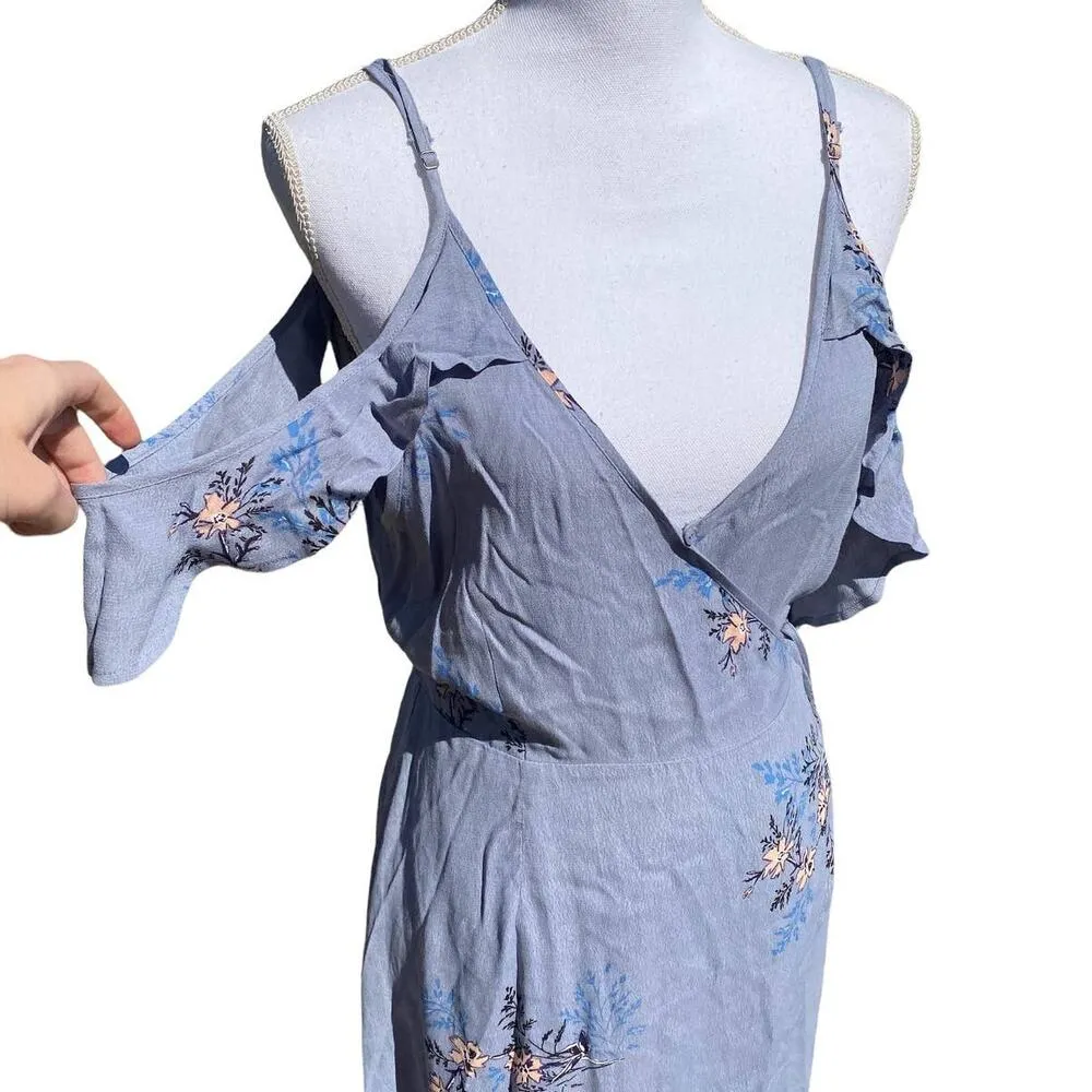 ASTR Gwyn Maxi Wrap Dress Blue Floral Women's Large ACDR94222 - Image 9