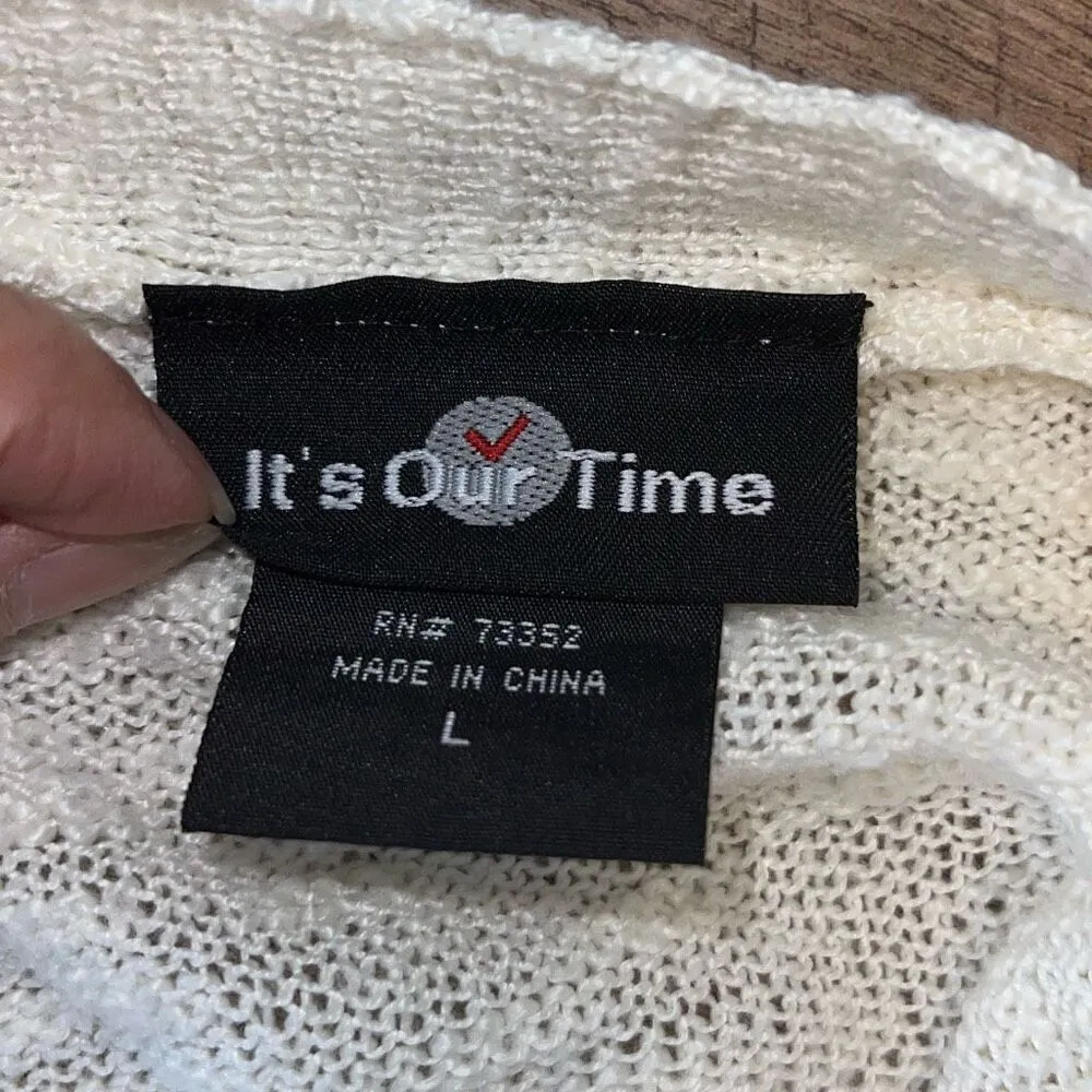 It’s Our Time striped‎ cardigan light weight peach and cream size Large - Image 6