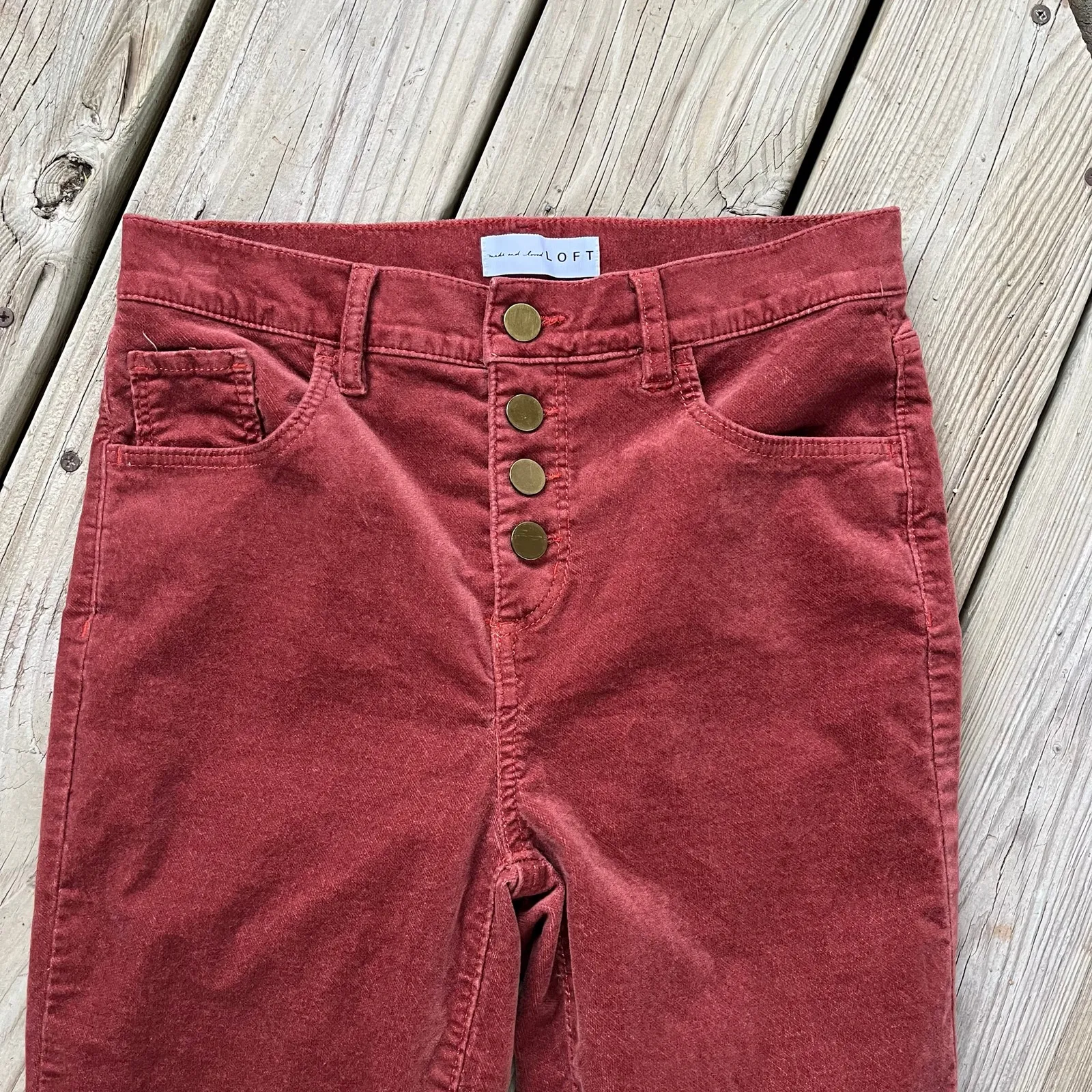 LOFT Women's Brownish Red Button Fly High Waist Skinny Corduroy Pants Size 26/2 - Image 3