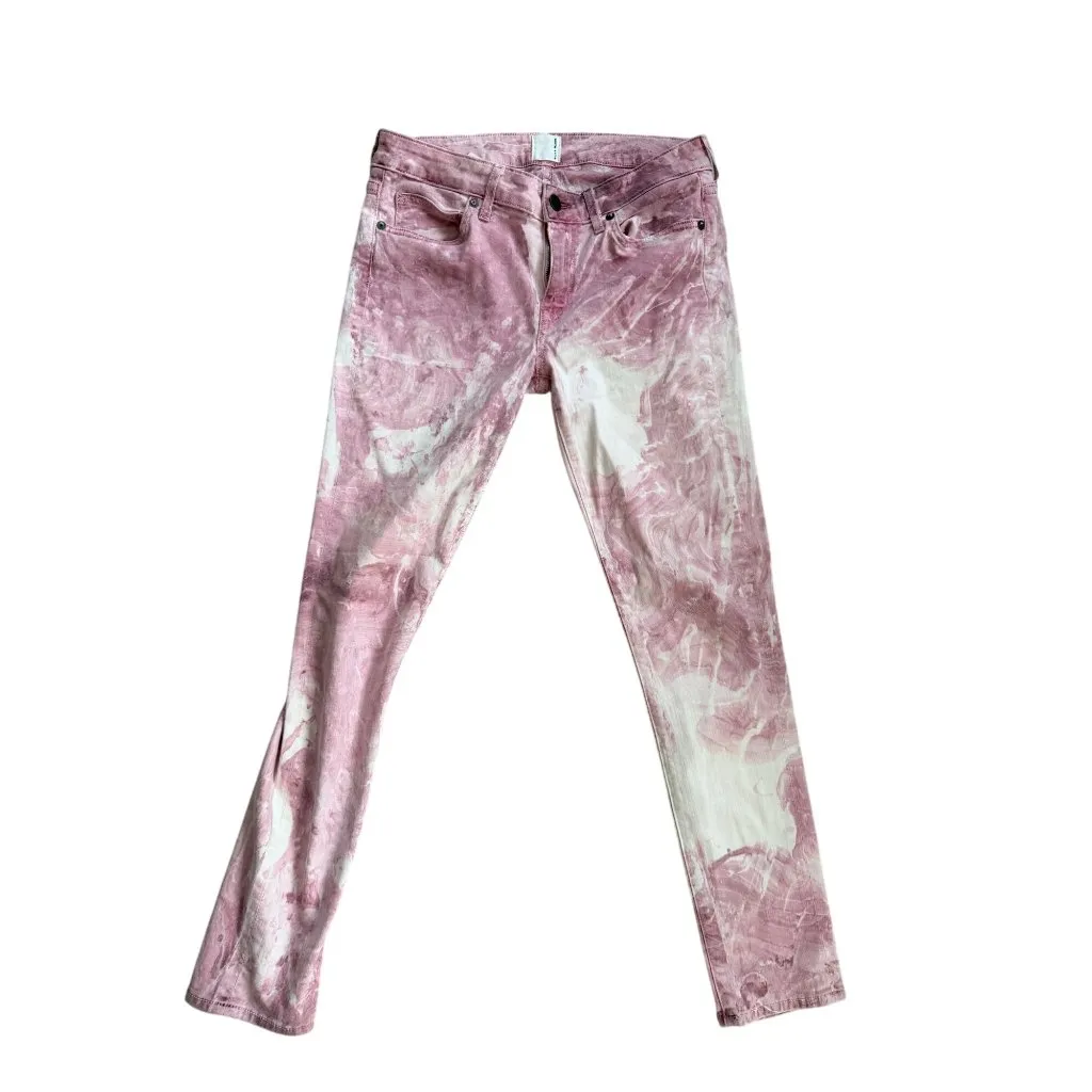 FLYING MONKEY Red White Swirl Dyed Denim Skinny Jeans Size 29 - Image 8