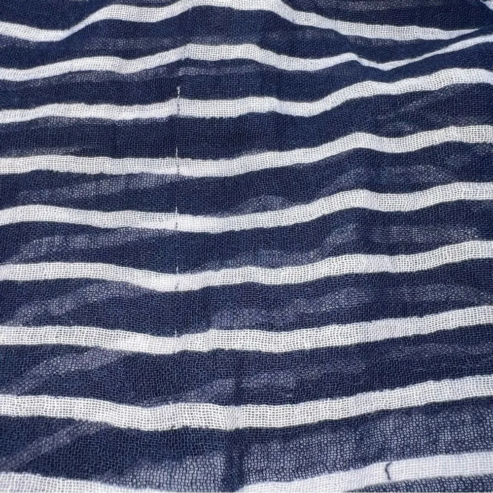 J. Crew Factory Sheer Navy and White Wide Neck Top w/Pocket on the Chest - Image 11