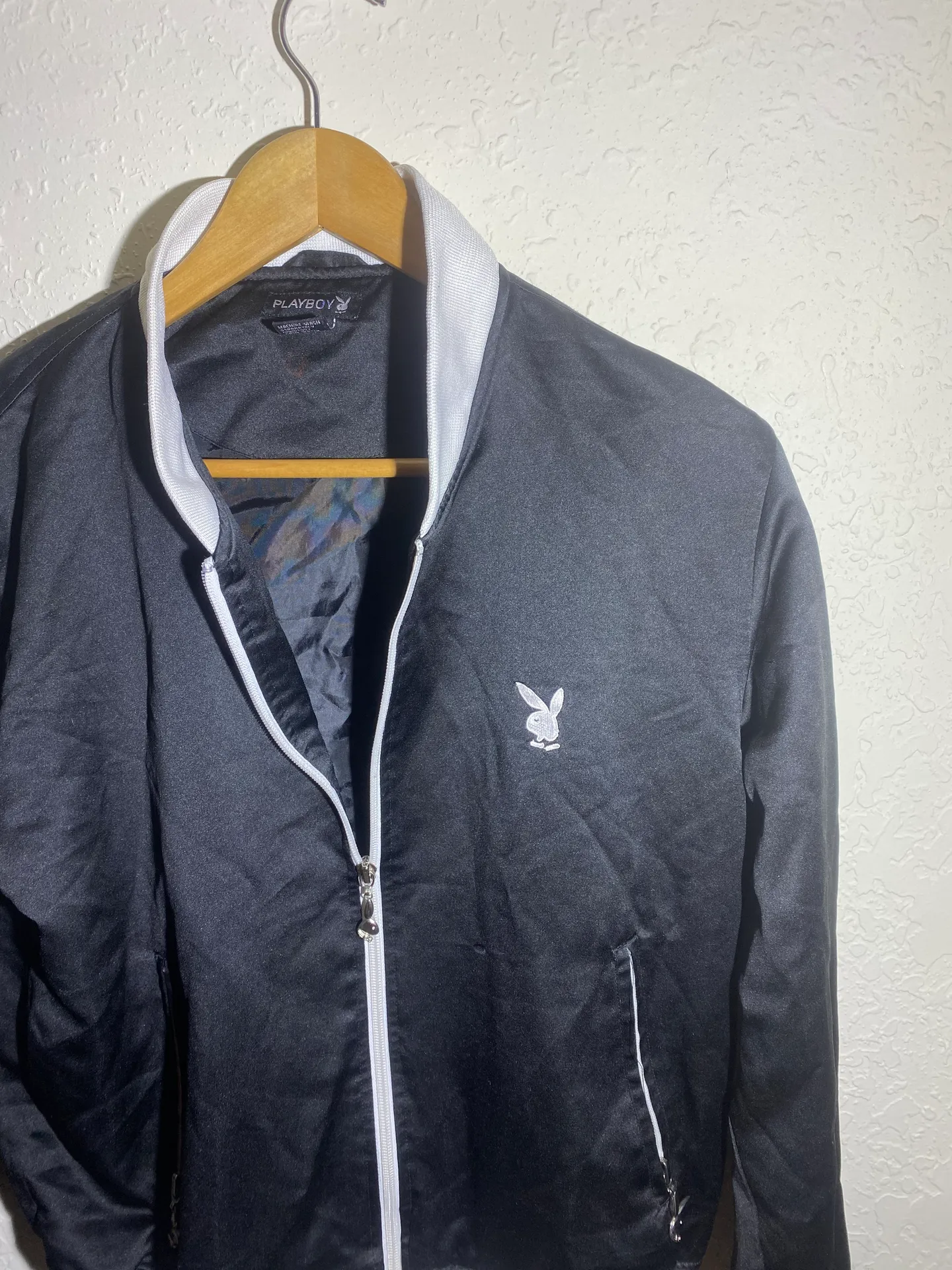 Playboy Vintage  100% Polyester Black & White Bomber Jacket ( L ) - Image 3