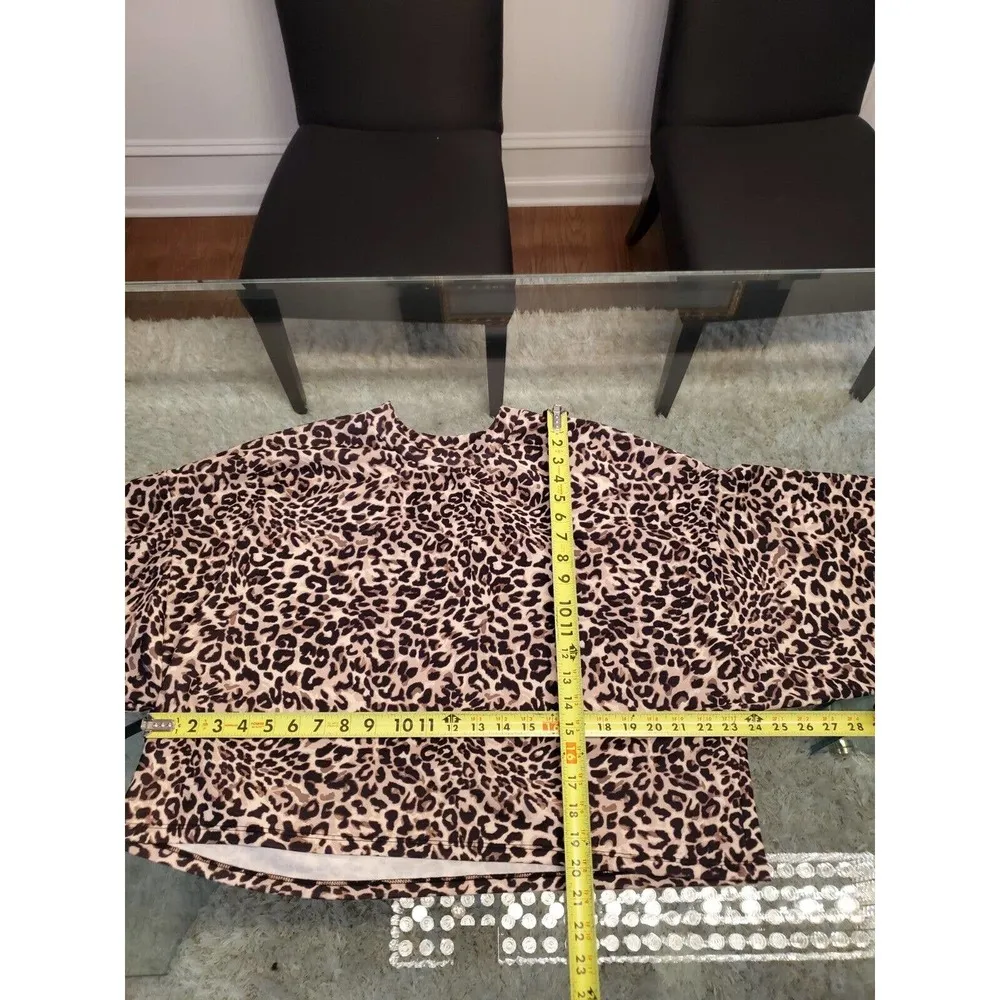 Bershka Womens Brown Animal Print Mock Neck Long Sleeve Top Blouse size Large - Image 8