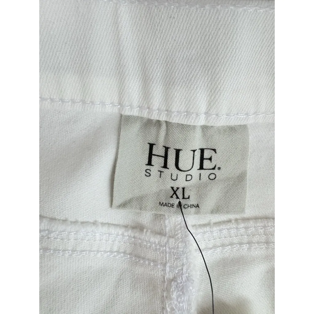 *New HUE Pull On Legging Pant Womens XL White Stretch Frayed Hem Mid Rise Jean - Image 3