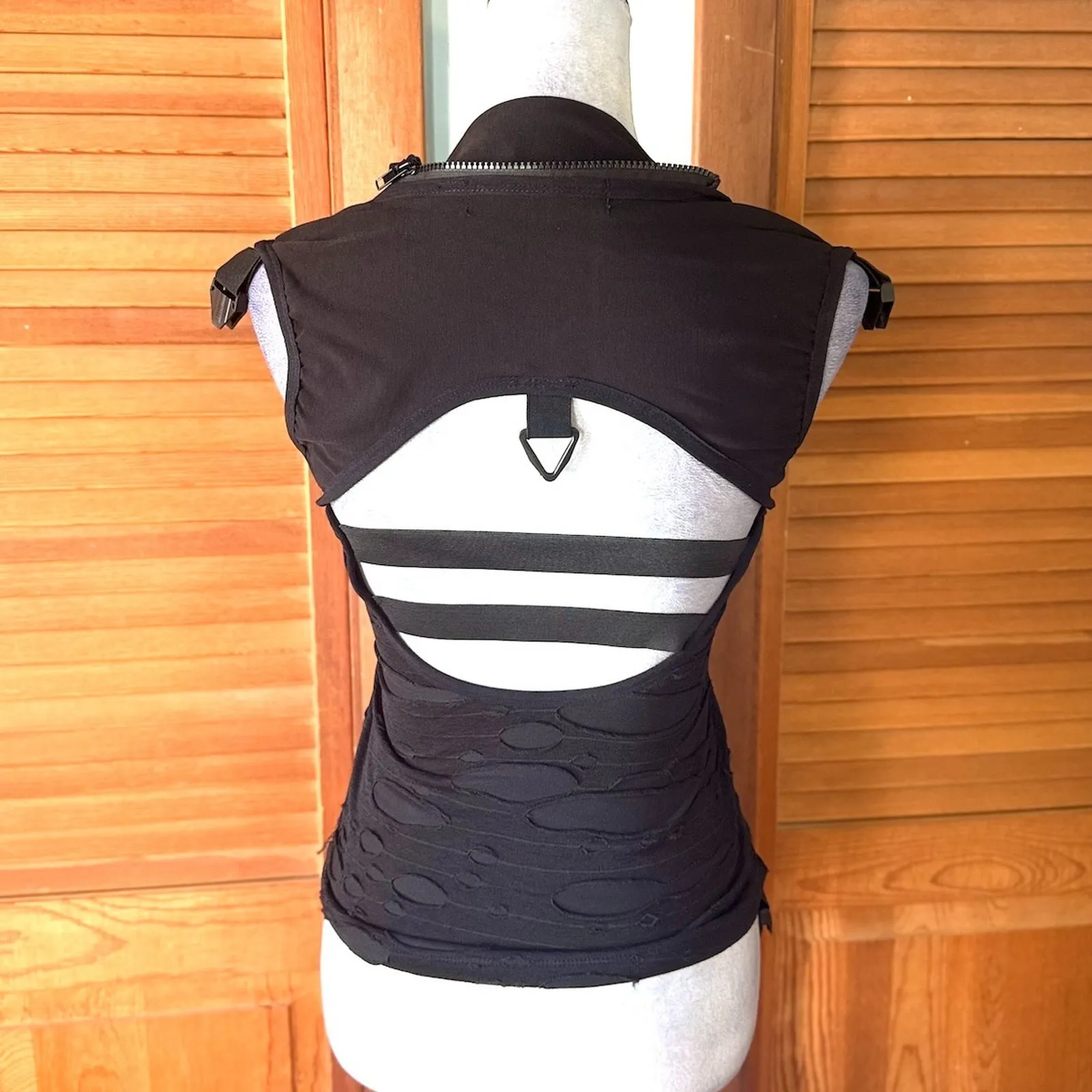 Vintage Lip Service Goth Punk Steampunk Cyber Sniper Black Hooded Top XS - Image 11