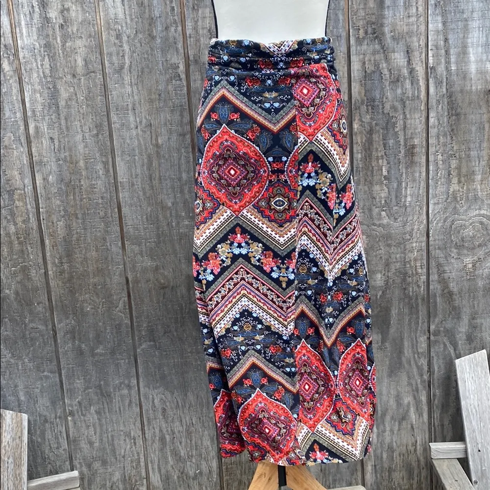 Vintage Boho Blue and Red Asymmetrical Pencil Midi Skirt Sz L Friday Los Angeles Size L - Image 5