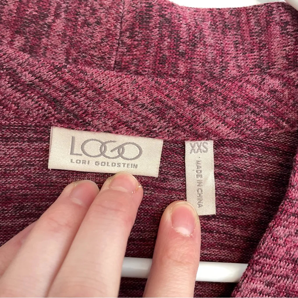 LOGO BY LORI GOLDSTEIN Knit Cardigan with Faux Suede Details Berry Pink Sweater - Image 6