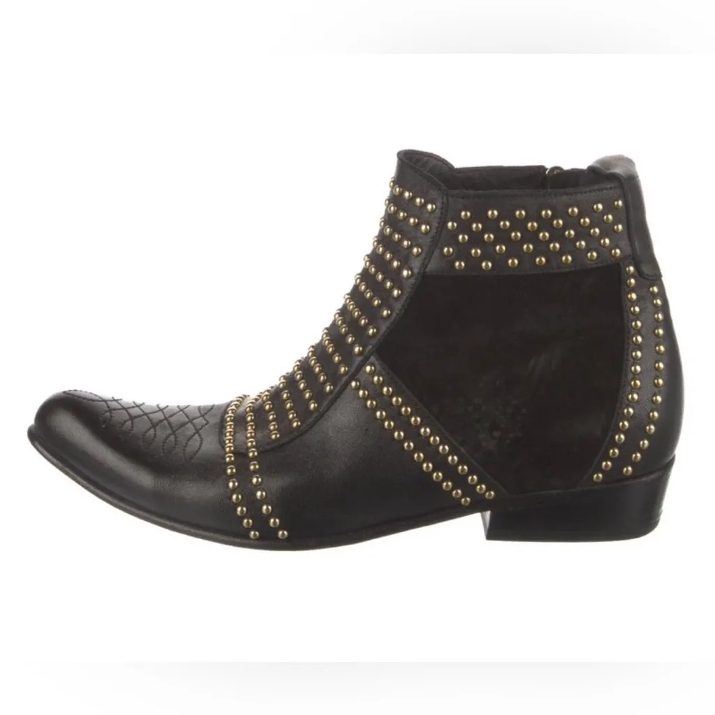 Anine Bing Charlie Studded Ankle Boots Western Gold Accents Booties EU37 - Image 2