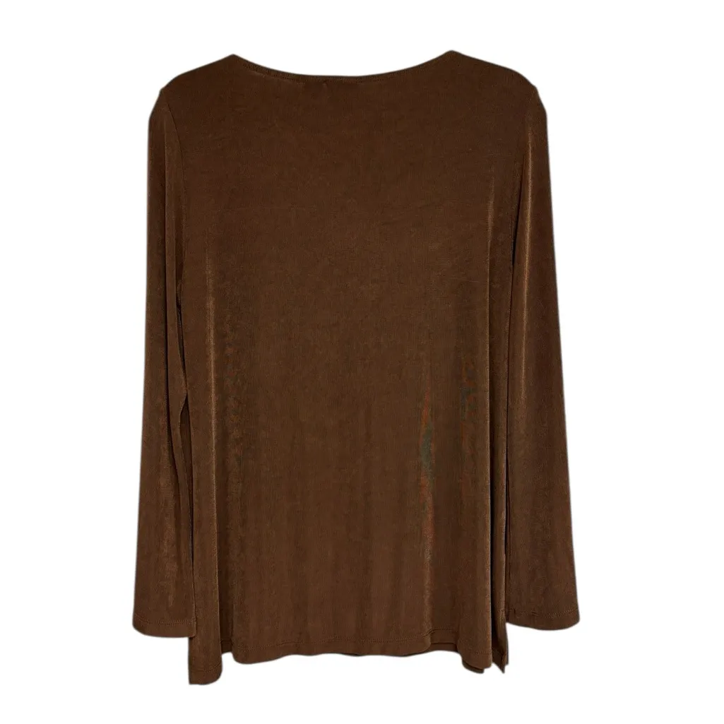 Chico’s Traveler’s Slinky Knit Bell Sleeve Top in Brown - Size 1 (M) - Image 2