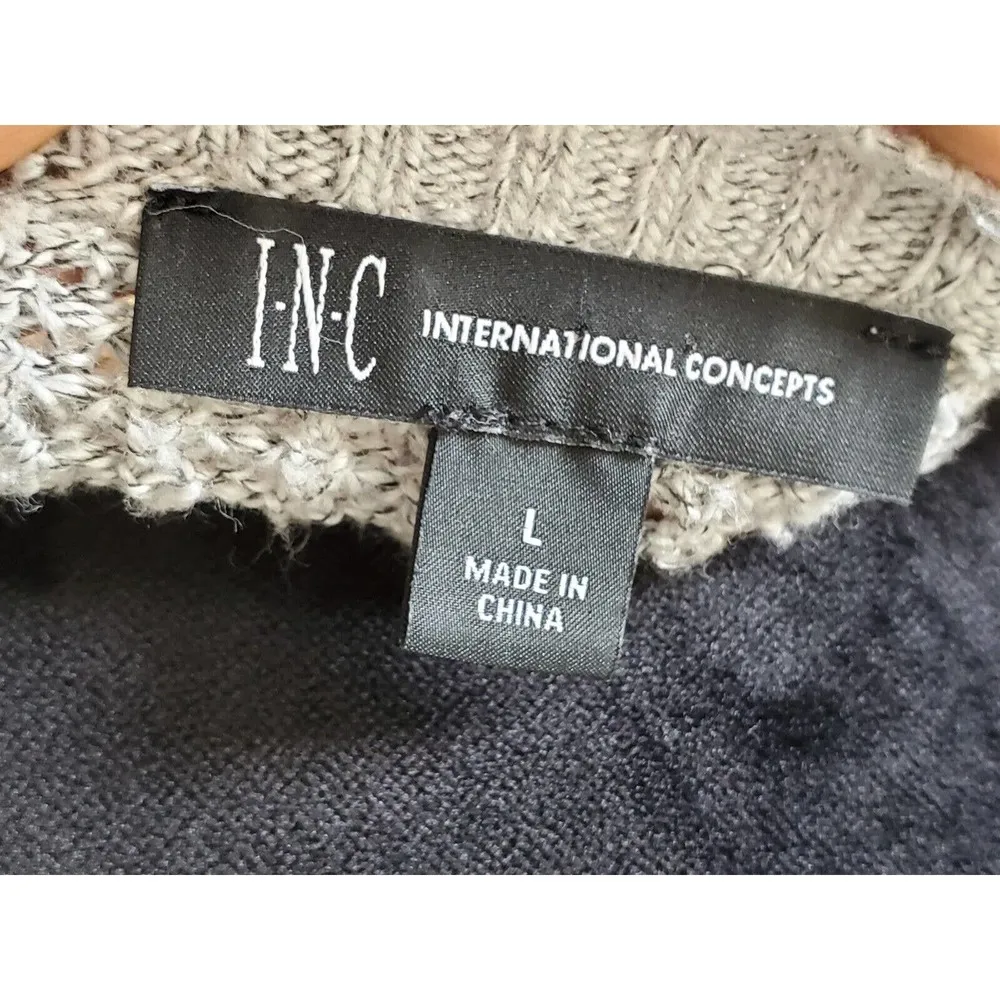 INC Women's Gray Cotton Round Neck Long Sleeve Pullover Knit Sweater Size Large - Image 8