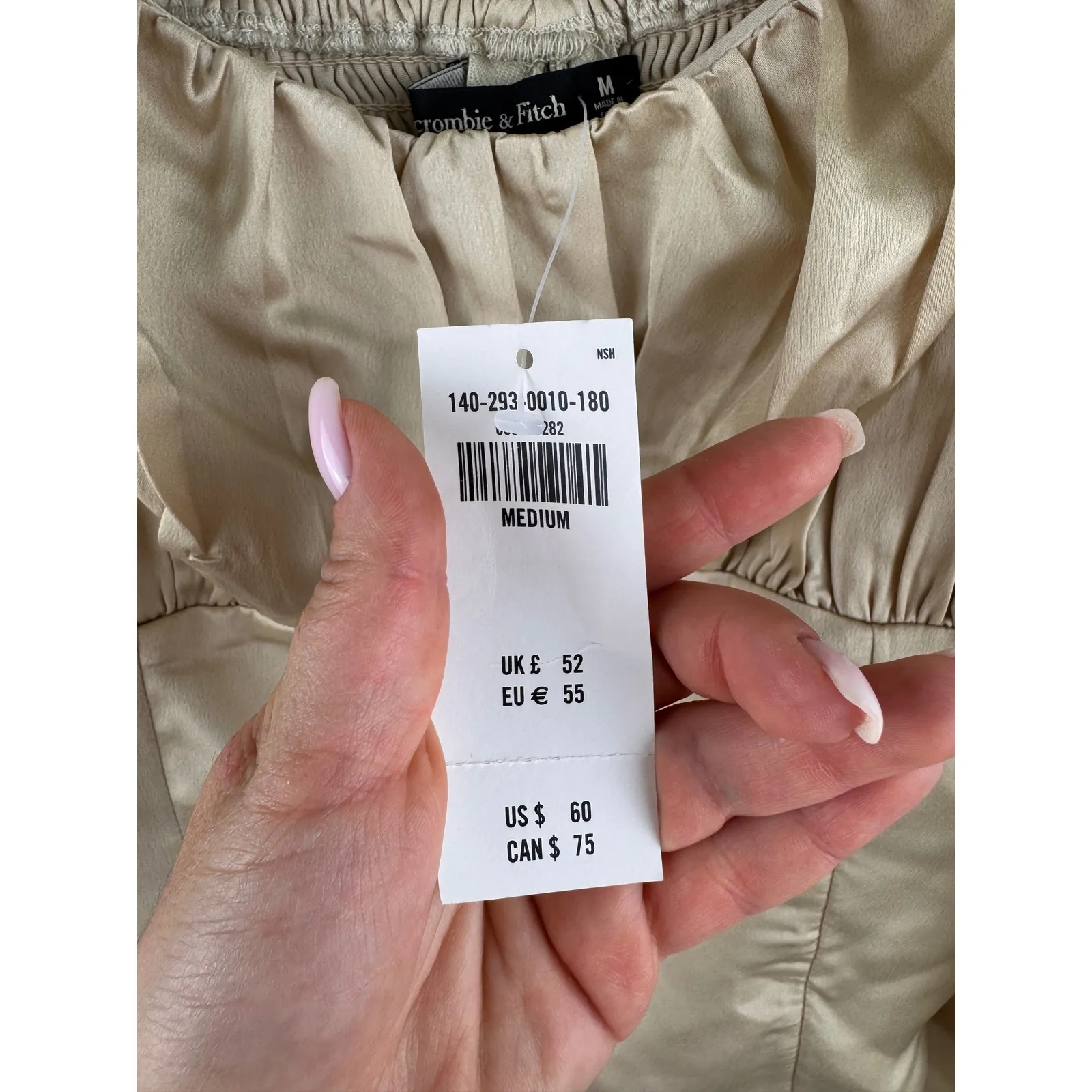 NWT Abercrombie & Fitch Puff Sleeve Satin Corset‎ Blouse Beige Champagne  Size M - Image 3