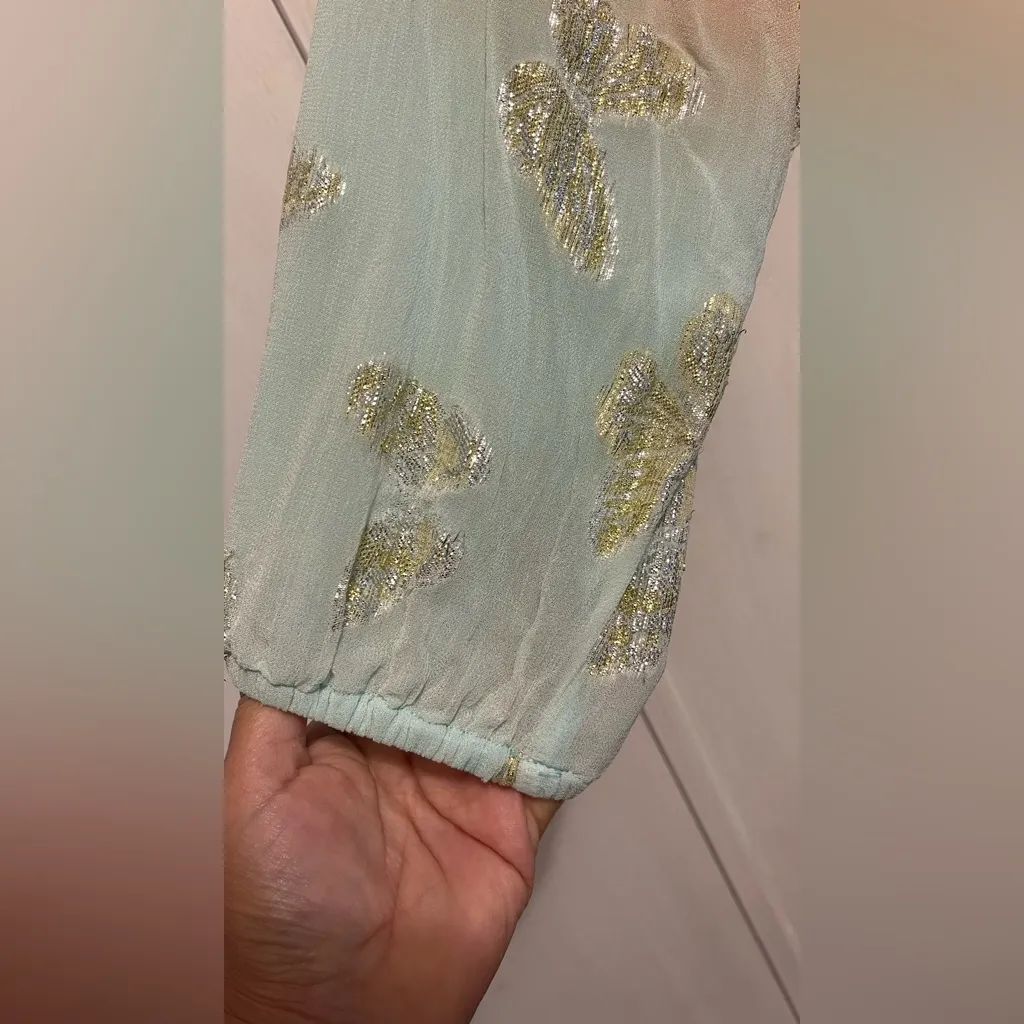 Boston Proper Ombre
Butterfly Dress A-Line Peach Teal Metallic Gold Sz XS - Image 4