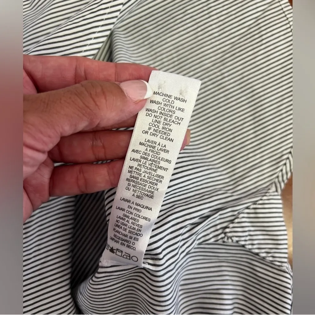 Frame Denim 100% Cotton Striped Pleated Oversized Collar Button Up Shirt SZ SP - Image 15