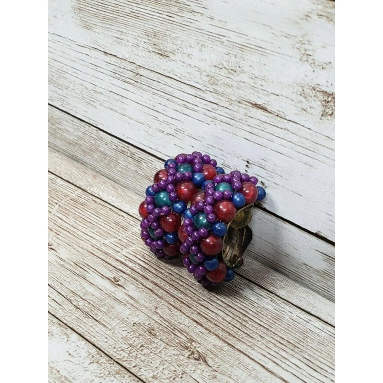 Vintage Clip On Earrings Half Hoop Extra Large Fruit Like Colors Statement - Image 8