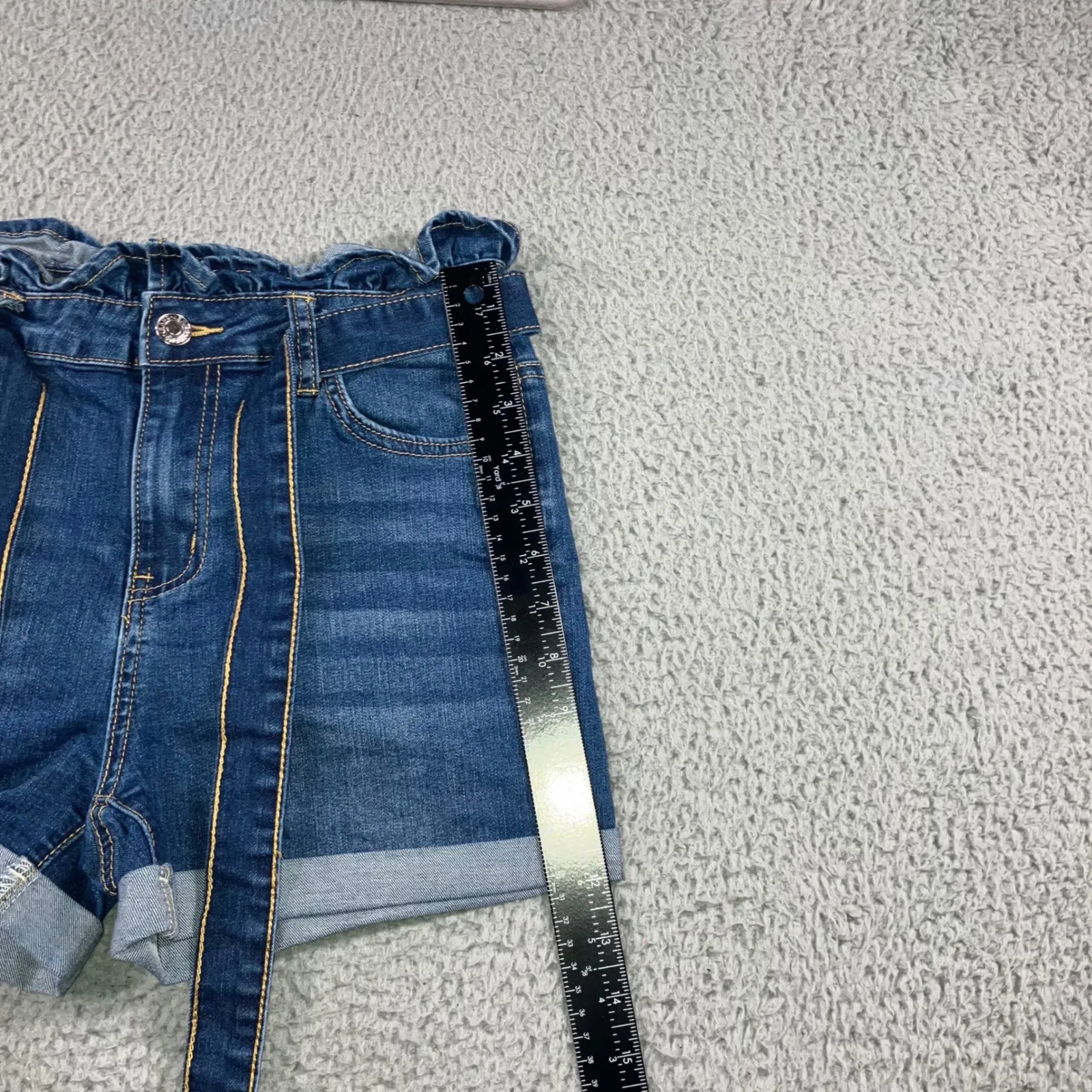 Paper Bag Tie Waist Shorts Women‎ Medium 27 Denim Cuffed Hem Boho Festival Chic - Image 4