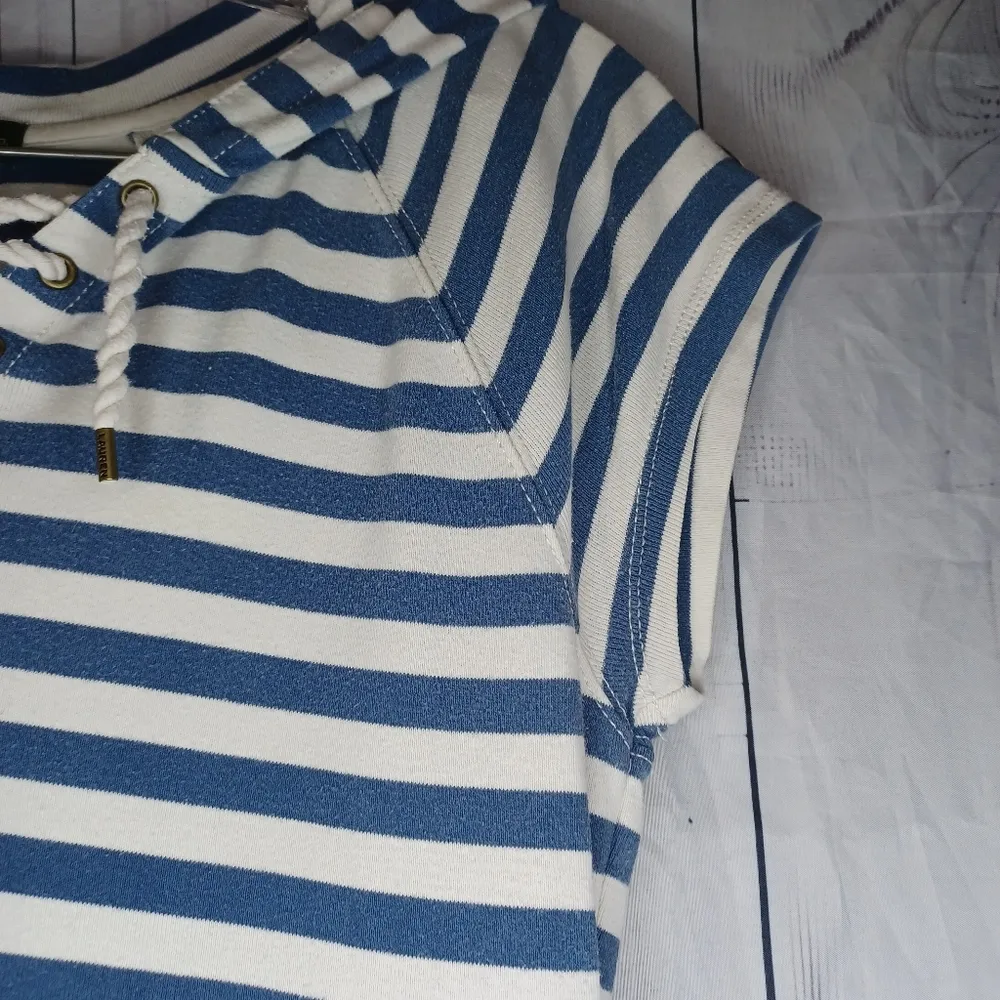 LRL Lauren Jeans Co. Striped Blue and White Striped Hooded Dress - Image 2