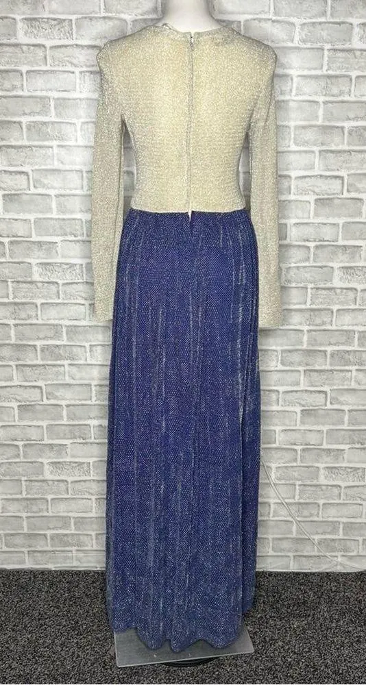 Vintage 70s Lane Bryant Tall Shop glam blue silver sparkle maxi dress 12 TALL - Image 3