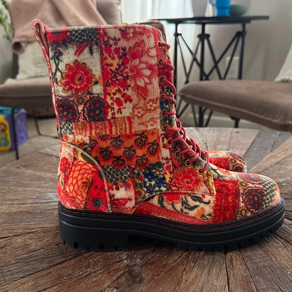 Aerosoles Aware x Laura Ashley Shelton Quilted Combat Boot Red Velvet Floral - Image 2